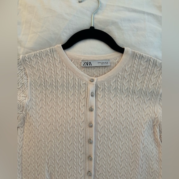 Zara cable textured cardigan bejeweled buttons jacket - Picture 4 of 6